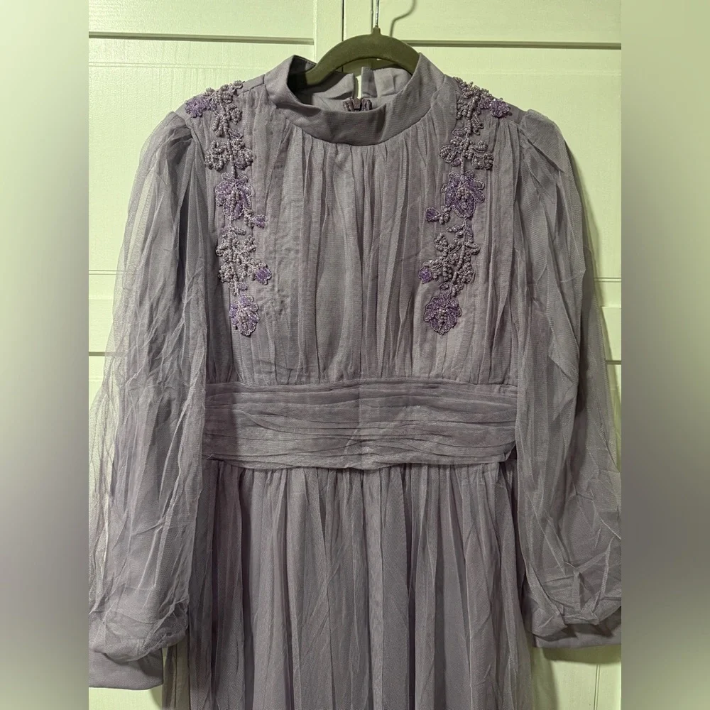 Lavender Long-Sleeve Maxi Dress with Sheer Overlay like size 12 Size 44 - Picture 5 of 11
